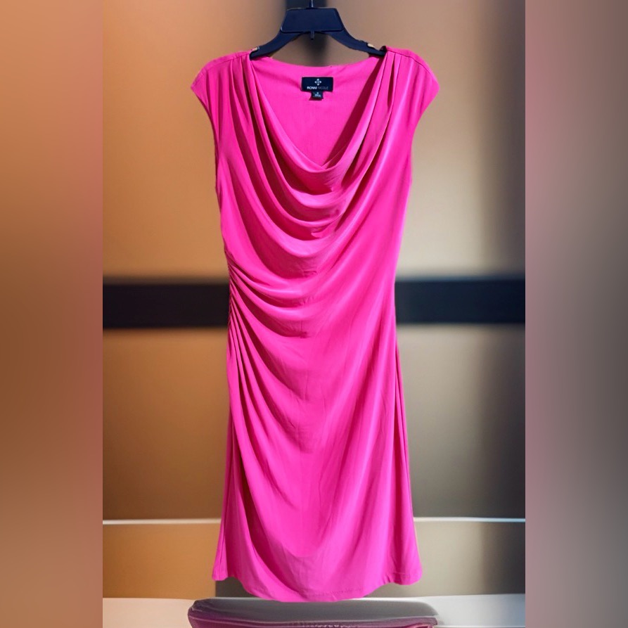 Nwt Ronni Nicole Coral Midi Dress W/Ruched Side & Cowl Neckline-8